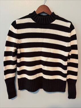 KULE Black and Cream Striped Turtleneck Sweater